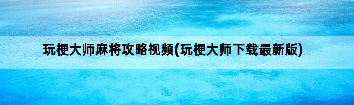 玩梗大师麻将攻略视频(玩梗大师下载最新版)