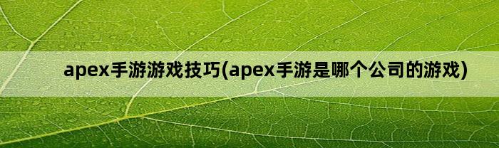 apex手游游戏技巧(apex手游是哪个公司的游戏)