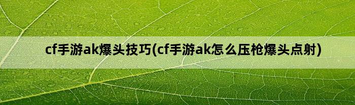 cf手游ak爆头技巧(cf手游ak怎么压枪爆头点射)