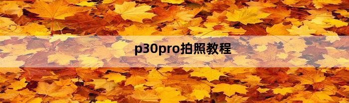 p30pro拍照教程