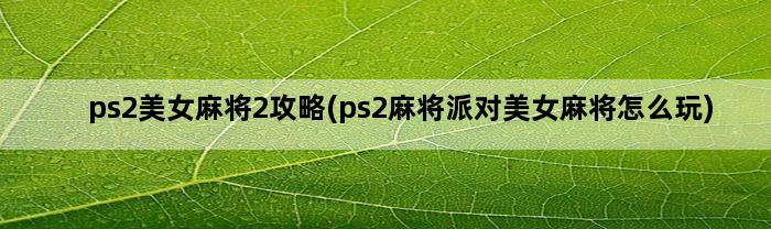 ps2美女麻将2攻略(ps2麻将派对美女麻将怎么玩)