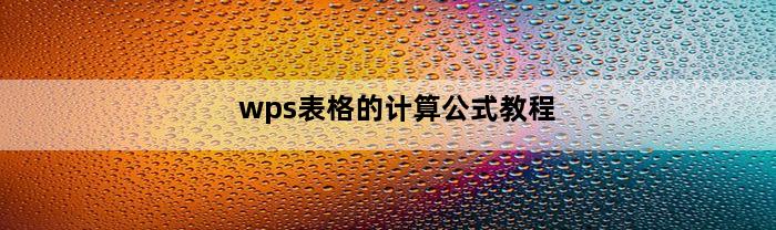 wps表格的计算公式教程