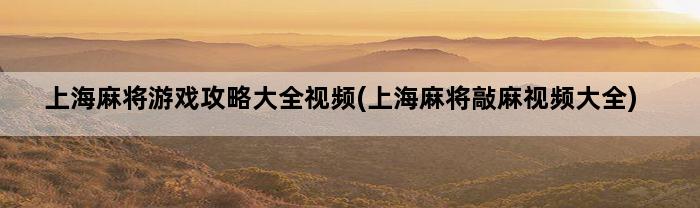 上海麻将游戏攻略大全视频(上海麻将敲麻视频大全)