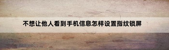 不想让他人看到手机信息怎样设置指纹锁屏