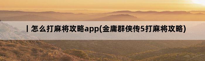 丨怎么打麻将攻略app(金庸群侠传5打麻将攻略)