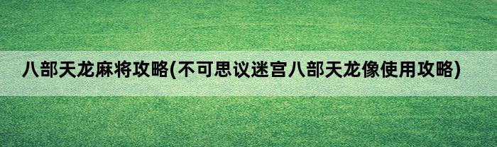 八部天龙麻将攻略(不可思议迷宫八部天龙像使用攻略)