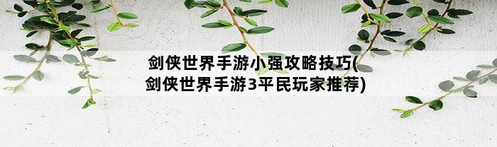 剑侠世界手游小强攻略技巧(剑侠世界手游3平民玩家推荐)