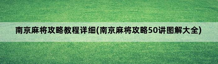 南京麻将攻略教程详细(南京麻将攻略50讲图解大全)