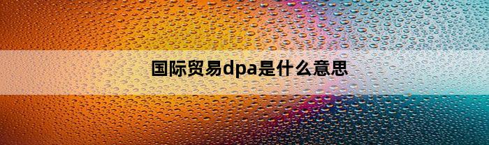 国际贸易dpa是什么意思