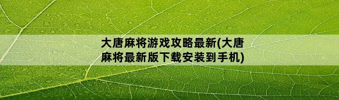 大唐麻将游戏攻略最新(大唐麻将最新版下载安装到手机)