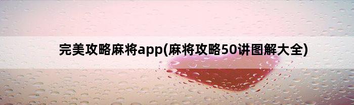 完美攻略麻将app(麻将攻略50讲图解大全)