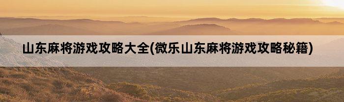 山东麻将游戏攻略大全(微乐山东麻将游戏攻略秘籍)