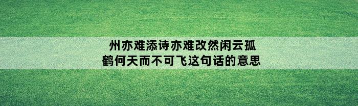 州亦难添诗亦难改然闲云孤鹤何天而不可飞这句话的意思