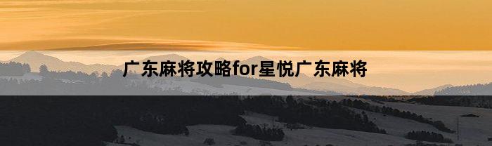 广东麻将攻略for星悦广东麻将