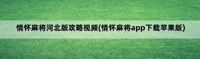 情怀麻将河北版攻略视频(情怀麻将app下载苹果版)