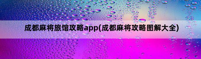 成都麻将旅馆攻略app(成都麻将攻略图解大全)