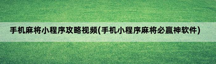 手机麻将小程序攻略视频(手机小程序麻将必赢神软件)