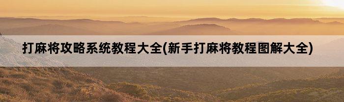 打麻将攻略系统教程大全(新手打麻将教程图解大全)