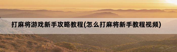 打麻将游戏新手攻略教程(怎么打麻将新手教程视频)