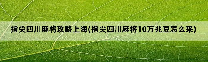 指尖四川麻将攻略上海(指尖四川麻将10万兆豆怎么来)