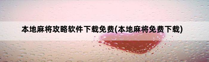 本地麻将攻略软件下载免费(本地麻将免费下载)