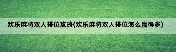 欢乐麻将双人排位攻略(欢乐麻将双人排位怎么赢得多)