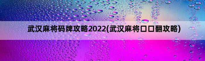 武汉麻将码牌攻略2022(武汉麻将口口翻攻略)