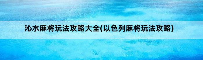 沁水麻将玩法攻略大全(以色列麻将玩法攻略)