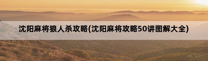 沈阳麻将狼人杀攻略(沈阳麻将攻略50讲图解大全)