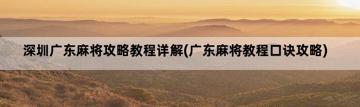 深圳广东麻将攻略教程详解(广东麻将教程口诀攻略)