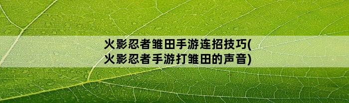 火影忍者雏田手游连招技巧(火影忍者手游打雏田的声音)