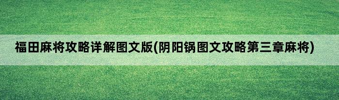 福田麻将攻略详解图文版(阴阳锅图文攻略第三章麻将)