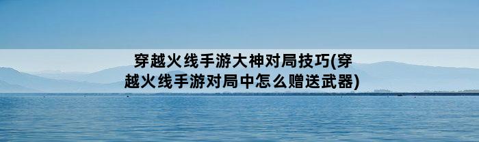 穿越火线手游大神对局技巧(穿越火线手游对局中怎么赠送武器)