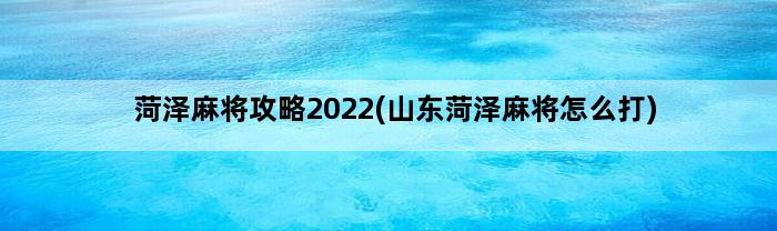 菏泽麻将攻略2022(山东菏泽麻将怎么打)