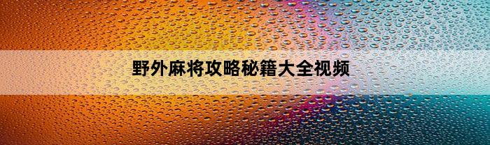 野外麻将攻略秘籍大全视频