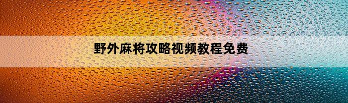 野外麻将攻略视频教程免费