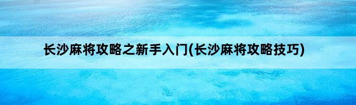 长沙麻将攻略之新手入门(长沙麻将攻略技巧)