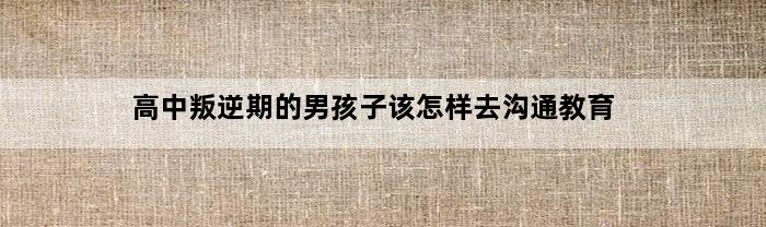 高中叛逆期的男孩子该怎样去沟通教育