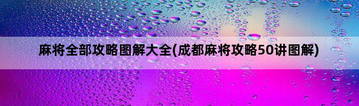 麻将全部攻略图解大全(成都麻将攻略50讲图解)