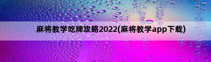 麻将教学吃牌攻略2022(麻将教学app下载)